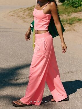 NWT Hot Shot Strappy Set Blue & Peach Wide-Leg Pants & Tank Lounge Set SOLD OUT